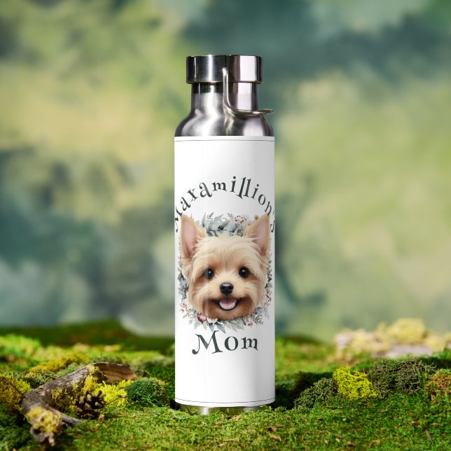 Bouteille D'eau Aquarelle Yorkie et couronne florale (Extérieur (pivotée))