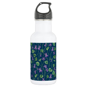 Bouteille D'eau Aquarelles violettes sur fond bleu