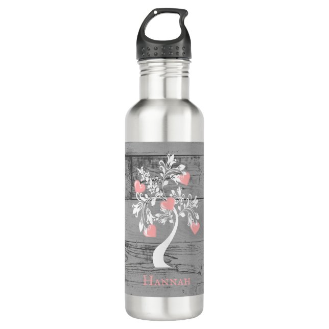 Bouteille D'eau Arbre rose des coeurs Personnalisé (Devant)