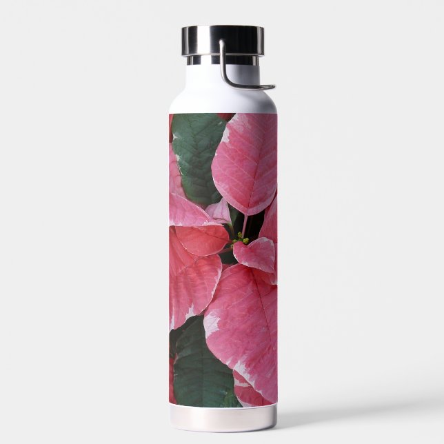 Bouteille D'eau Argent Star Marbre Poinsettias Pink Holiday Floral (Gauche)