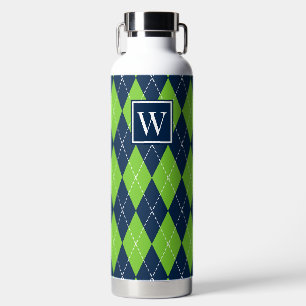 Bouteille D'eau Argyle Brodé Main - Monogramme Vert Citron & Marin