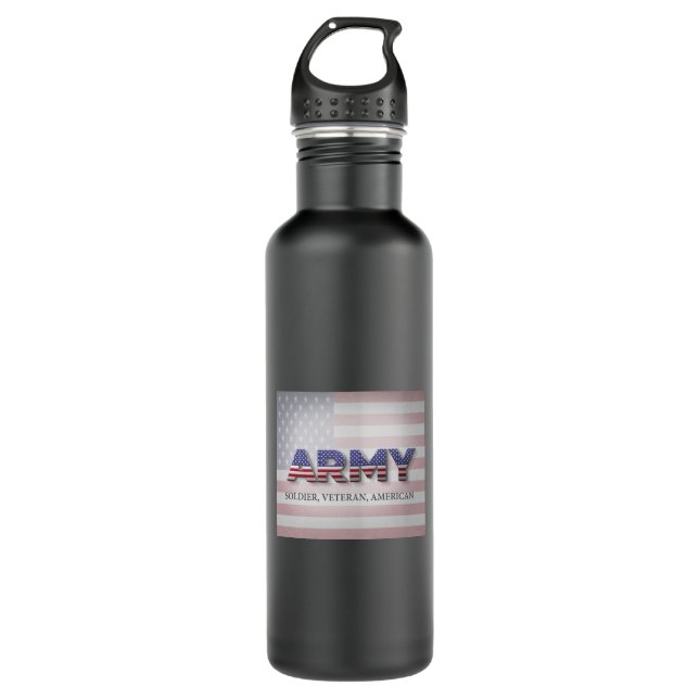Bouteille D'eau Armée "Soldat, Vétéran, Américain" (Devant)