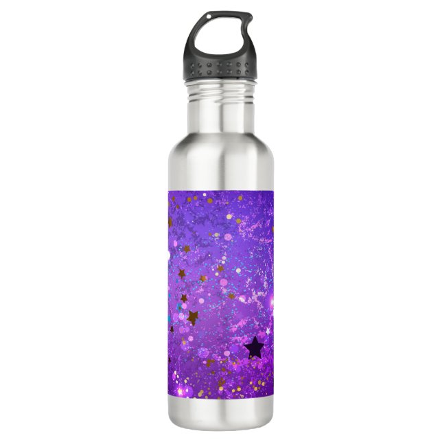 Bouteille D'eau Arrière - plan de feuille violet avec étoiles (Devant)