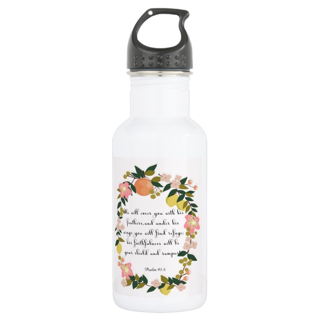 Bouteille D'eau Art chrétien de citation - 91:4 de psaume (Devant)