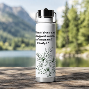 Bouteille D'eau Art de ligne floral vintage vert et verset bibliqu