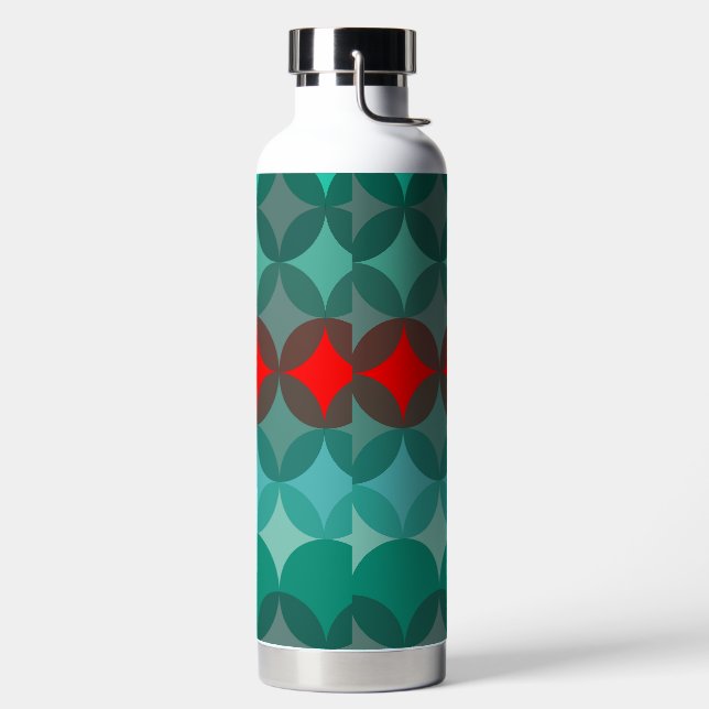 Bouteille D'eau art déco inspiré turquoise & rouge abstrait (Droite)