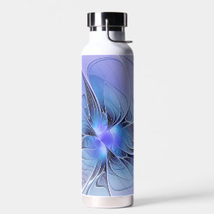 Bouteille D'eau Art fractal moderne abstrait bleu lavande