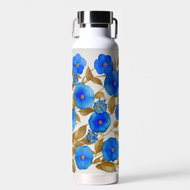 Bouteille D'eau Art généré par IA *Design floral bleu* (Avant)