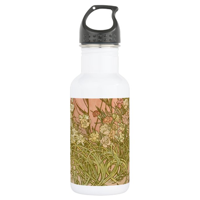 Bouteille D'eau Art Nouveau Alfonse Mucha fleurs d'oeillets floral (Devant)