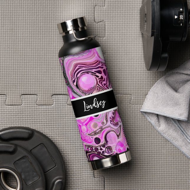 Bouteille D'eau Art personnalisé rose et noir fluide (Salle de sport)