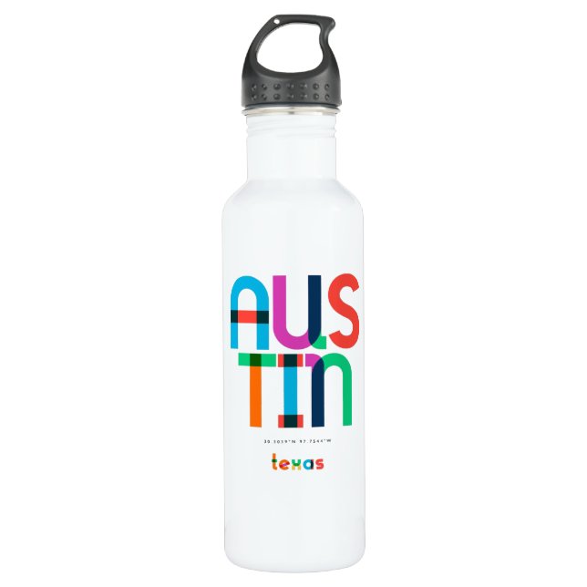 Bouteille D'eau Austin Texas Mid Century, Pop Art, (Devant)