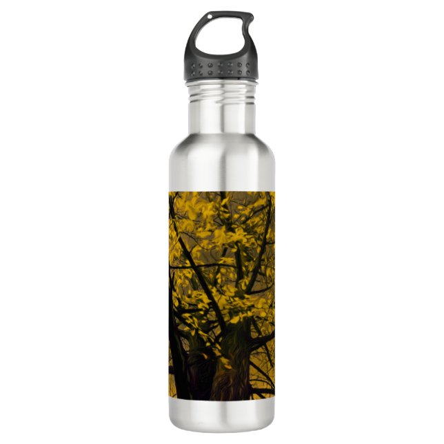 Bouteille d'eau Automne Jaune Peinture d'arbre (Devant)