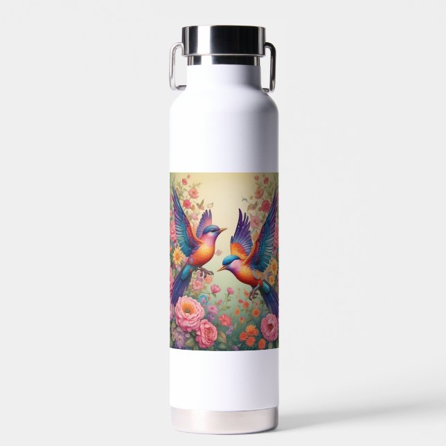 Bouteille d'eau aux oiseaux colorés (Avant)