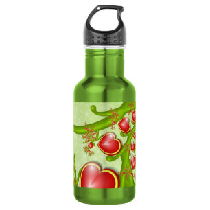 Bouteille D'eau Avec beaucoup d'amour Rouge Coeurs Jaunes Fractal