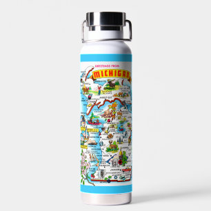 Bouteille d'eau avec carte vintage colorée du Mich
