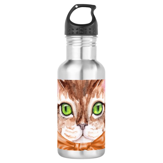 Bouteille d'eau avec chat illustré (Devant)