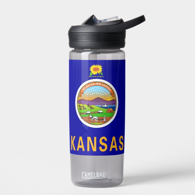 Bouteille d'eau avec drapeau de l'état du Kansas,  (Gauche)