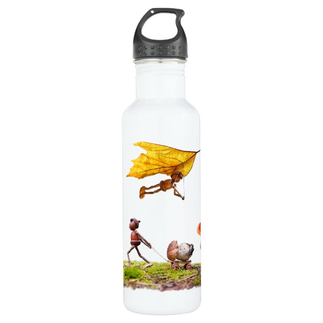 Bouteille d'eau avec elfes de glands dans les bois (Devant)