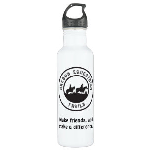 Bouteille d'eau avec le logo et le slogan d'OET