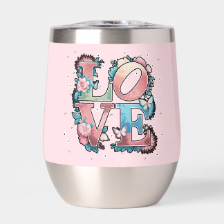 Bouteille d'eau avec motif floral AMOUR et papillo