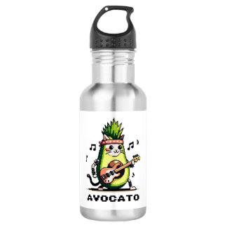Bouteille D'eau Avocato - Drôle Pixel Art Avocado Cat jouer basse