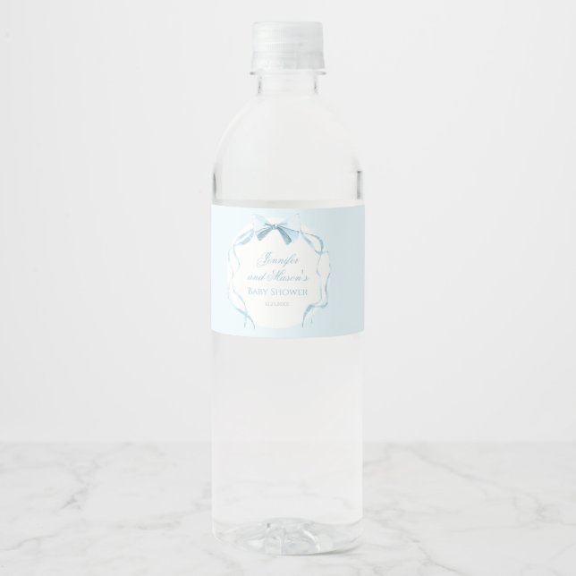 Bouteille d'eau baby shower bleu étiquettes (Devant)