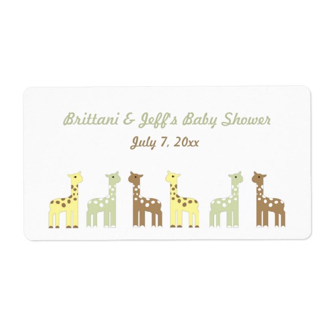 Bouteille d'eau Baby shower Giraffe ou Étiquette p (Devant)