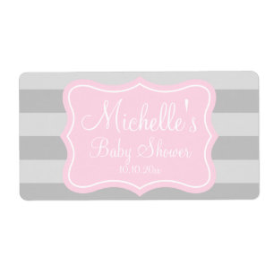 Bouteille d'eau baby shower rose et gris étiquette