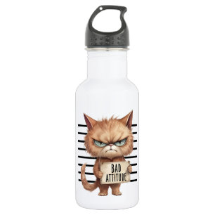 Bouteille D'eau Bad Attitude Chat Mugshot - Drôle Feline Design