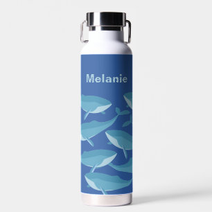 Bouteille D'eau Banc de baleines nageant bleu foncé personnalisé