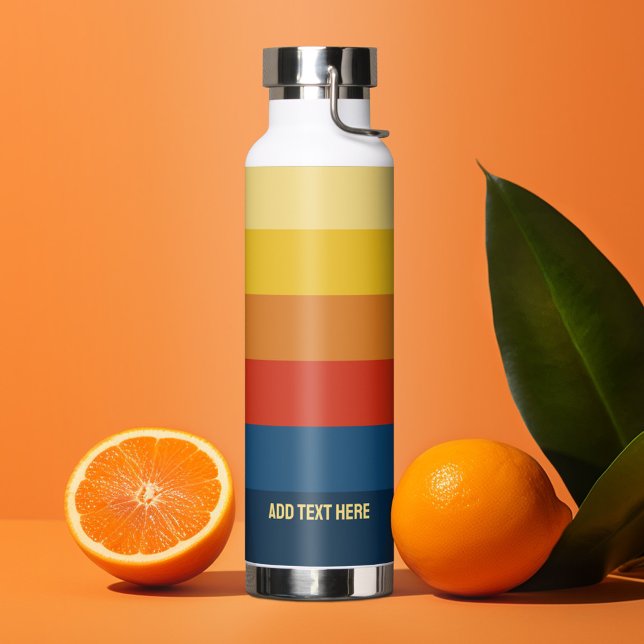 Bouteille D'eau Bandes de coucher de soleil rétroactives avec nom  (Personalized water bottle with name and retro stripes)