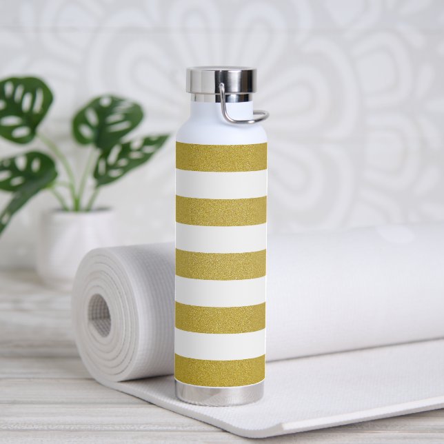 Bouteille D'eau Bandes d'or, Blancs, Motif rayé (Yoga)