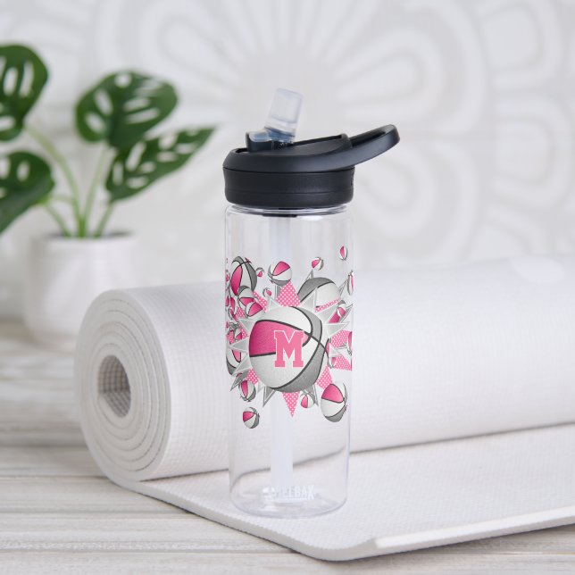 Bouteille D'eau basket gris rose étoiles personnalisées (Yoga)