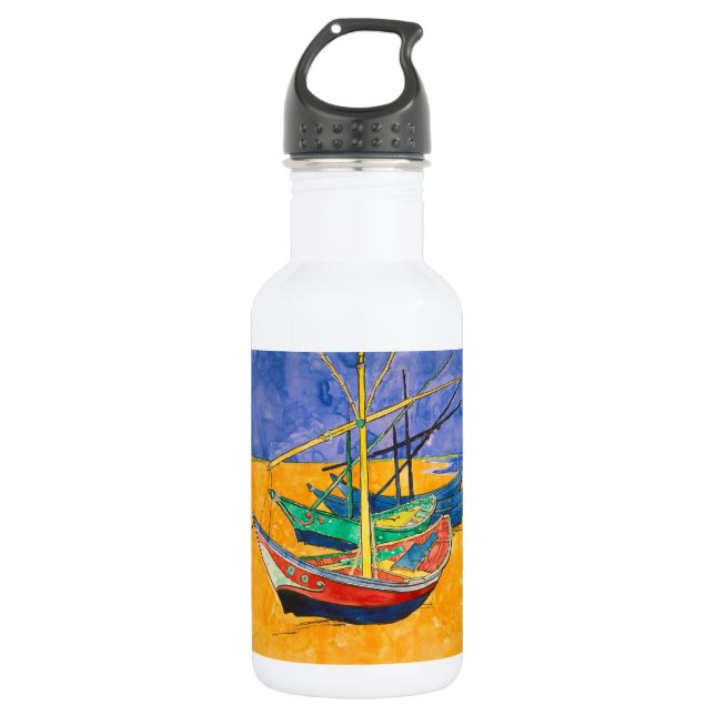 Bouteille D'eau Bateaux de Van Gogh Impressionnisme Plage (Devant)