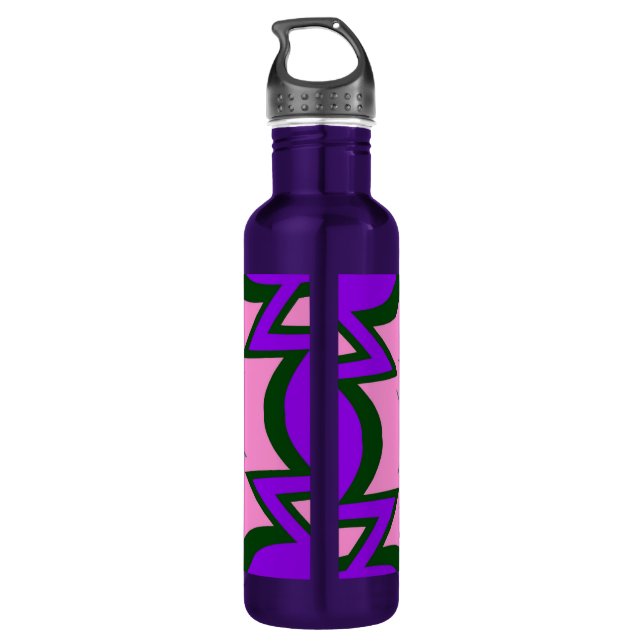 Bouteille D'eau Beau motif de teinte violet rose bébé monogramme (Dos)