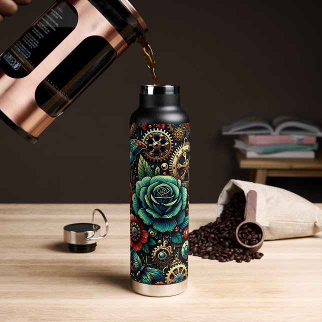 Bouteille D'eau Beau Steampunk Gears à thème et Roses (Gym)