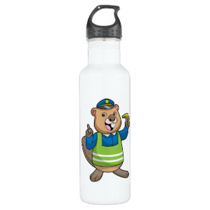 Bouteille D'eau Beaver en tant qu'agent de police avec sifflet