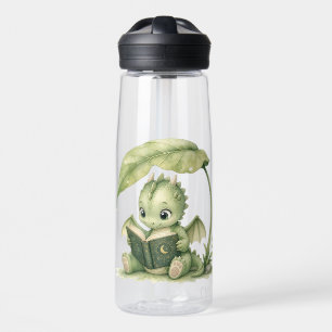Bouteille D'eau Bébé dragon lisant sous l'art du livre d'histoires