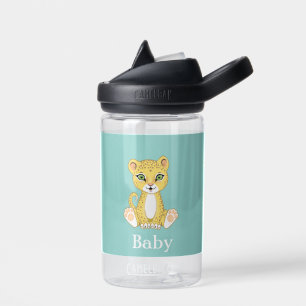 Bouteille D'eau Bébé léopard mignon sur fond bleu clair