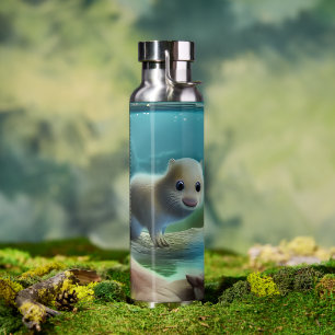 Bouteille D'eau Bébé loutre mignon dans un étang - personnalisé