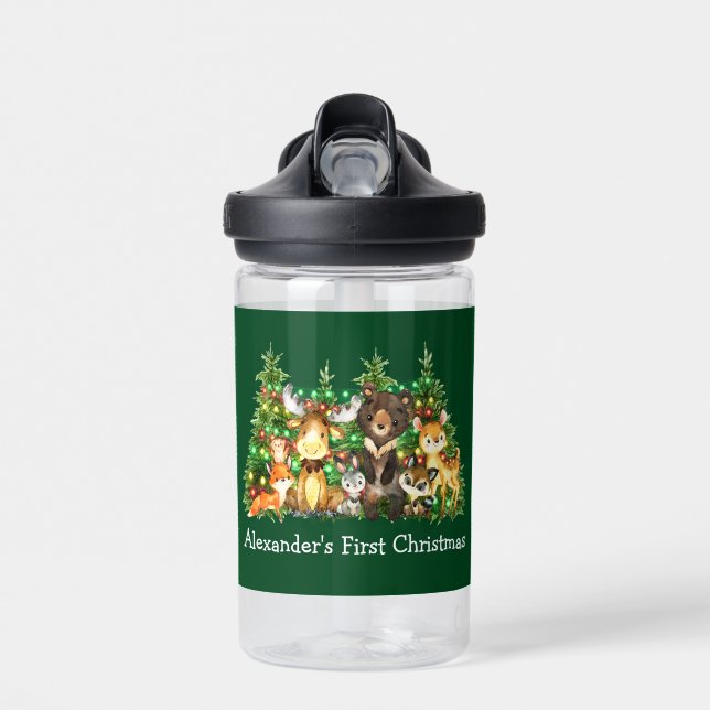 Bouteille D'eau Bébé Première forêt de Noël Animaux verts (Avant)