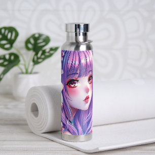 Bouteille D'eau Belle Anime Girl avec cheveux pourpres