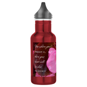 Bouteille D'eau Belles fleurs roses, votre trésor verset biblique