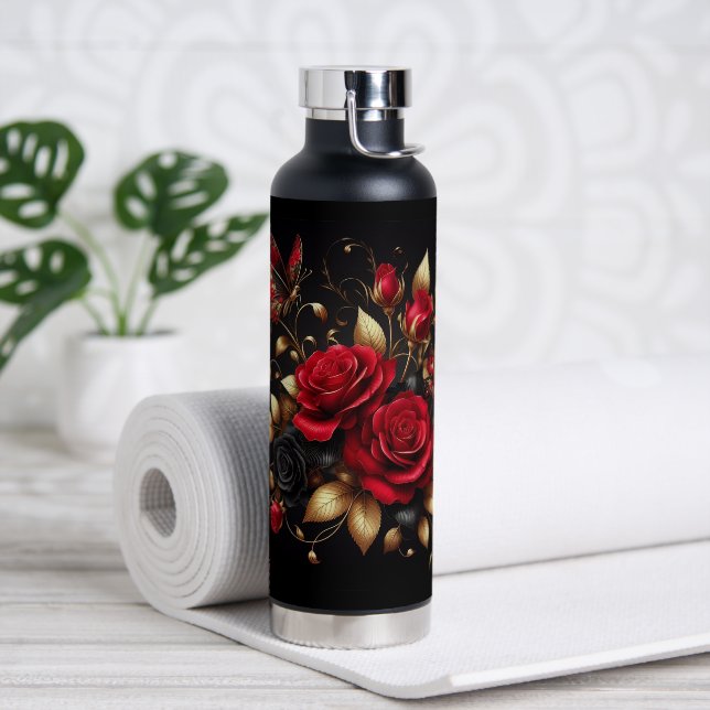 Bouteille D'eau Belles roses rouges et papillon (Yoga)