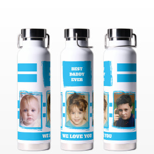 Bouteille D'eau Best daddy ever 3 photos vous aimez blanc bleu