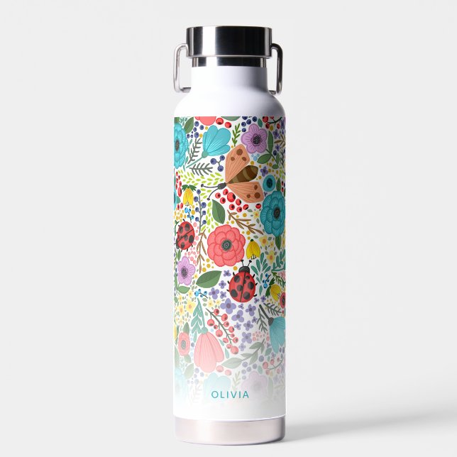 Bouteille D'eau Beurre Fleurs mignonnes, Nom Personnalisé Monogram (Avant)