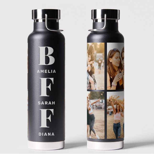 Bouteille D'eau BFF | Best Friends 4 Photo Collage de noms personn (Créateur téléchargé)