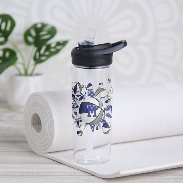 Bouteille D'eau billes de basket gris bleu étoiles filles monogram (Yoga)