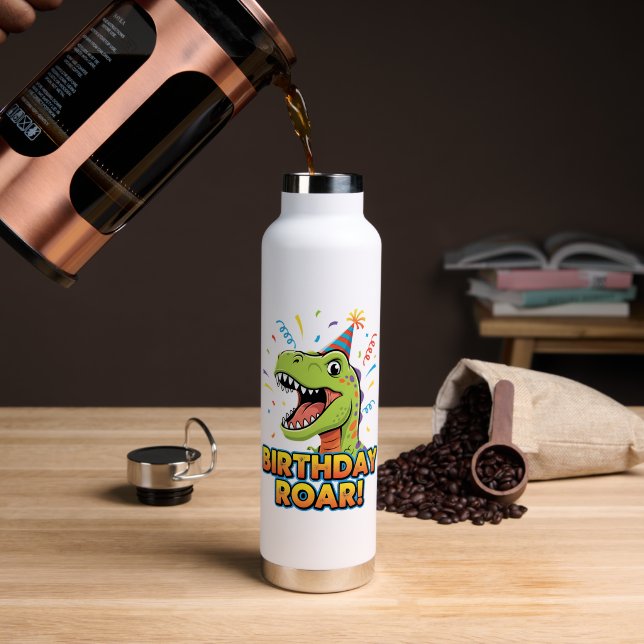 Bouteille D'eau Birthday Roar Cute Dinosaur Birthday Party Design (Café (pivoté))