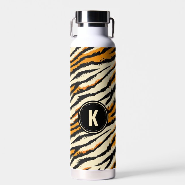 Bouteille D'eau Black and Orange Tiger Pattern Monogram (Avant)